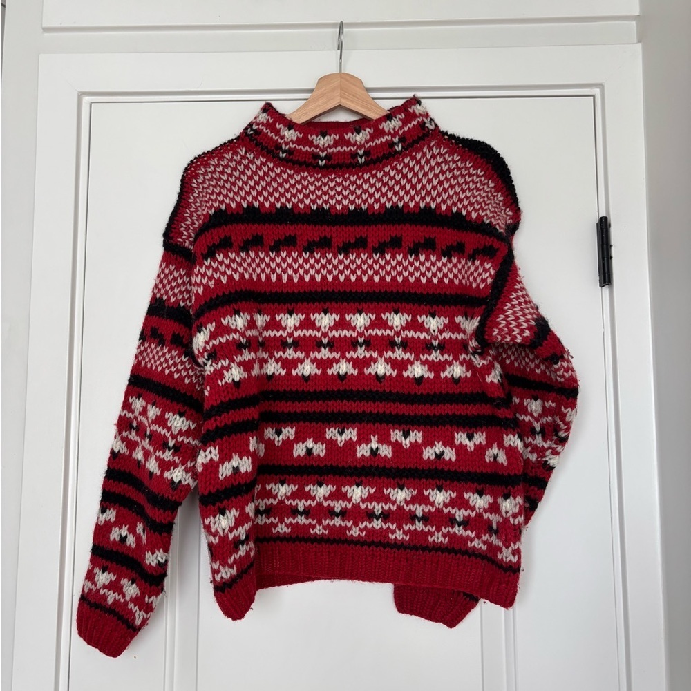 Vintage Espirit Sport Red Black Wool Sweater Nordic Fair Isle Women’s Medium - Picture 4 of 9